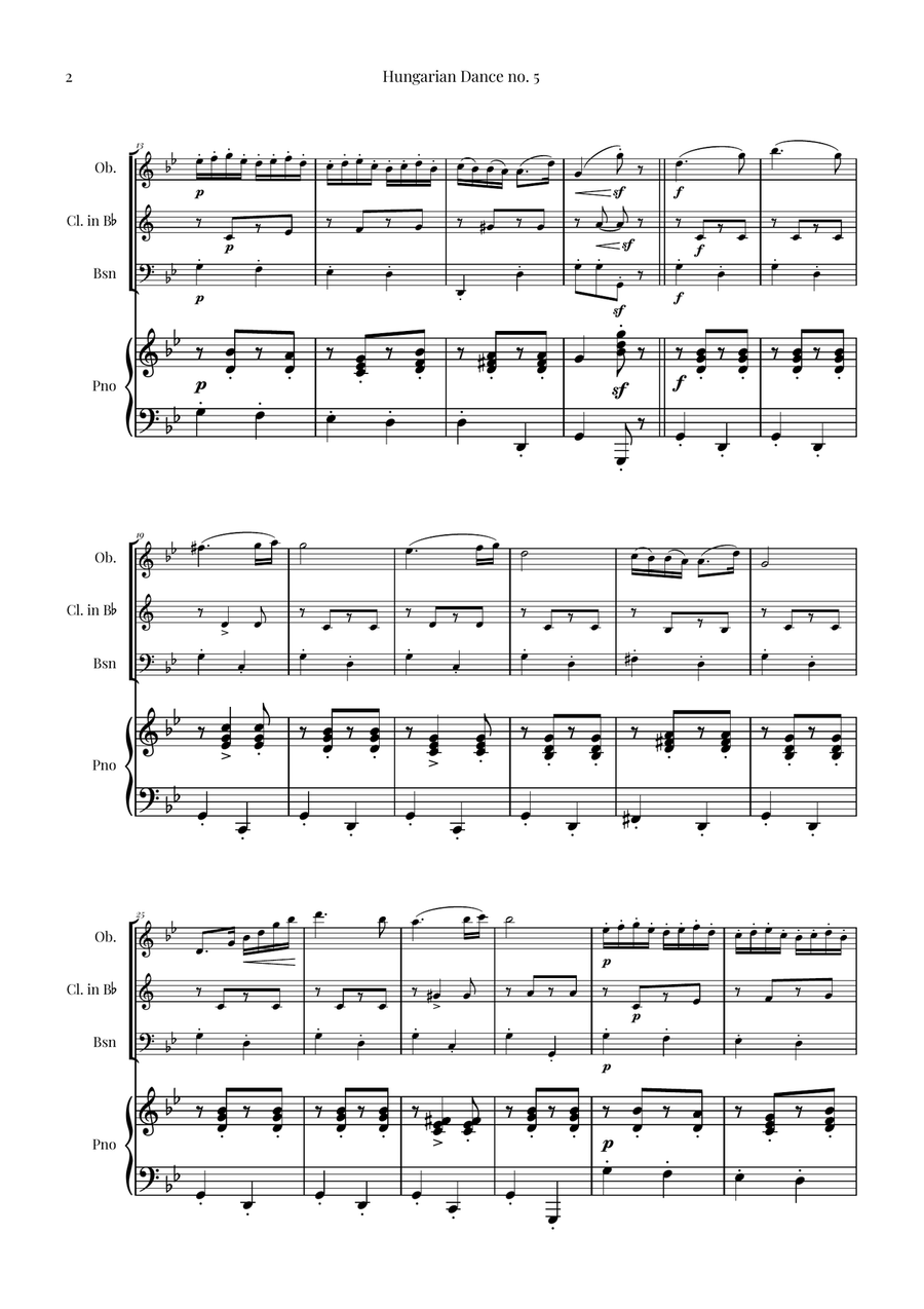 Hungarian Dance No. 5 Woodwind Trio scores gallery preview page 2