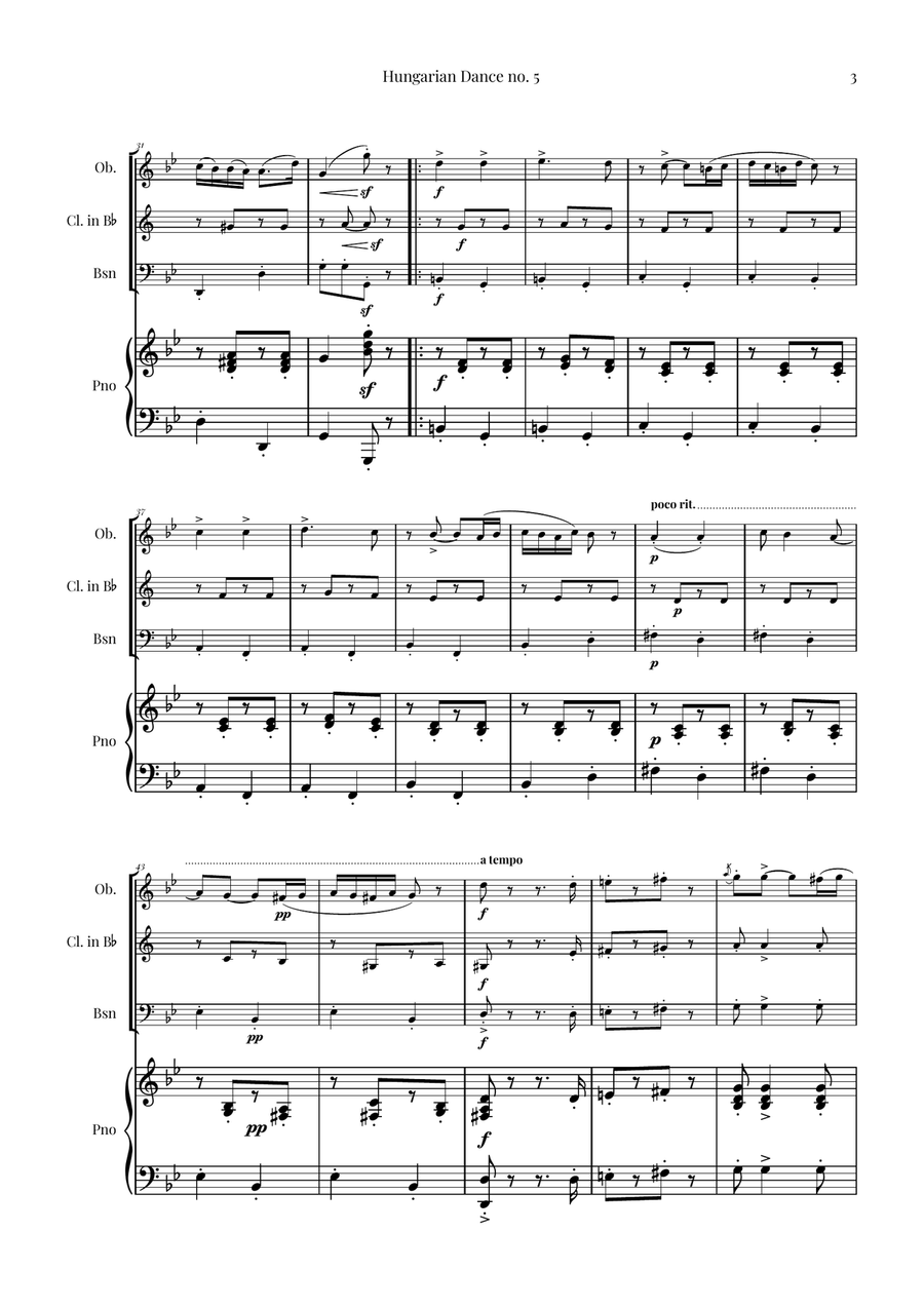 Hungarian Dance No. 5 Woodwind Trio scores gallery preview page 3