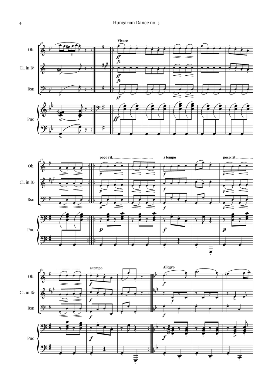 Hungarian Dance No. 5 Woodwind Trio scores gallery preview page 4