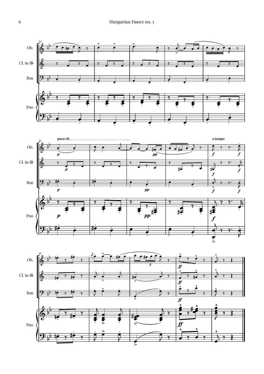 Hungarian Dance No. 5 Woodwind Trio scores gallery preview page 6