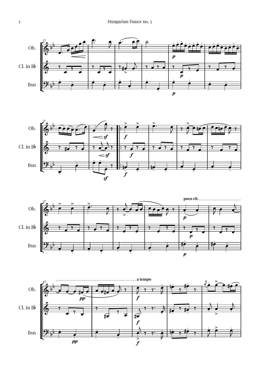 Hungarian Dance No. 5 Woodwind Trio scores gallery preview page 2