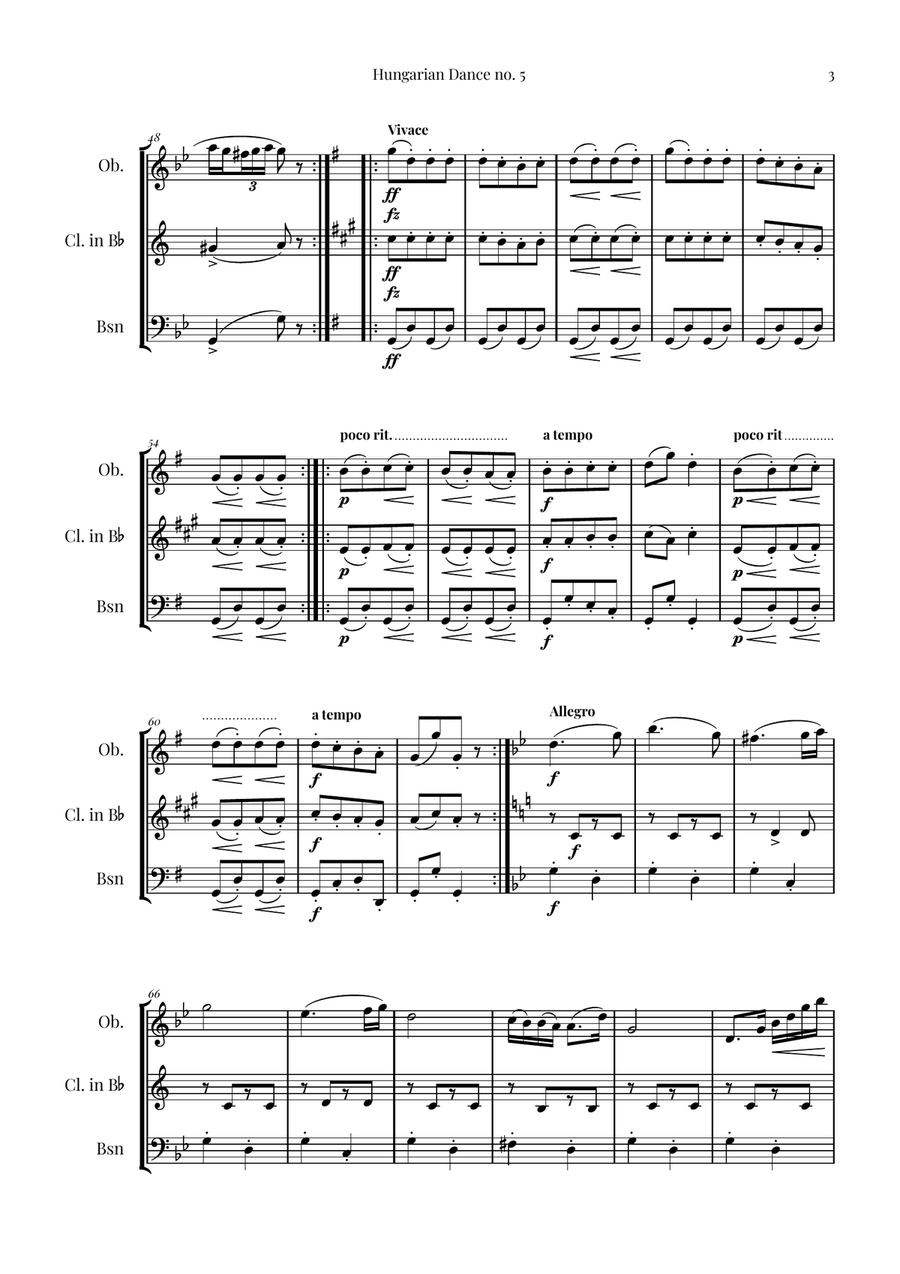 Hungarian Dance No. 5 Woodwind Trio scores gallery preview page 3