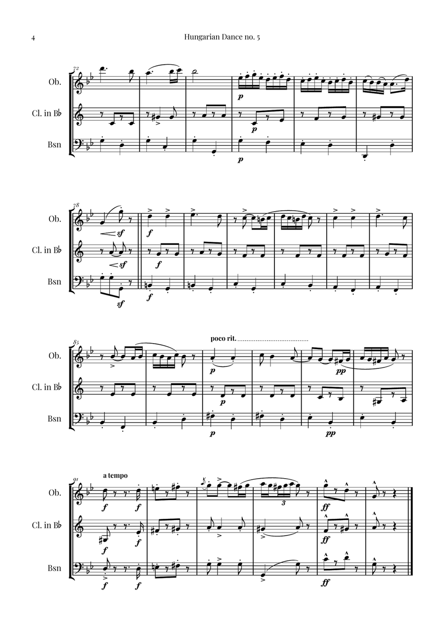 Hungarian Dance No. 5 Woodwind Trio scores gallery preview page 4