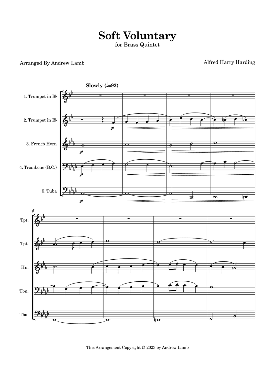 Alfred Harry Harding | Soft Voluntary | for Brass Quintet Brass Quintet scores gallery preview page 4