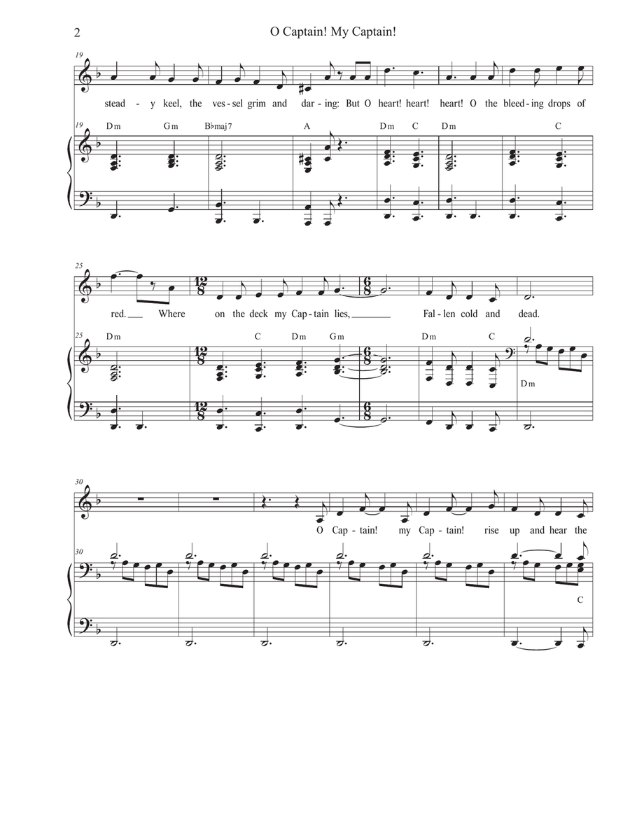 O Captain! My Captain! (Unison choir) Unison Choir scores gallery preview page 2
