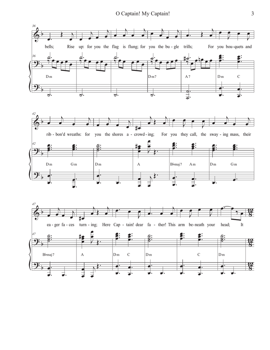 O Captain! My Captain! (Unison choir) Unison Choir scores gallery preview page 3