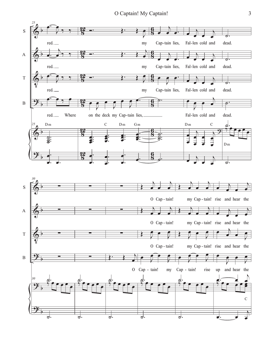 O Captain! My Captain! (SATB) 4-Part scores gallery preview page 3
