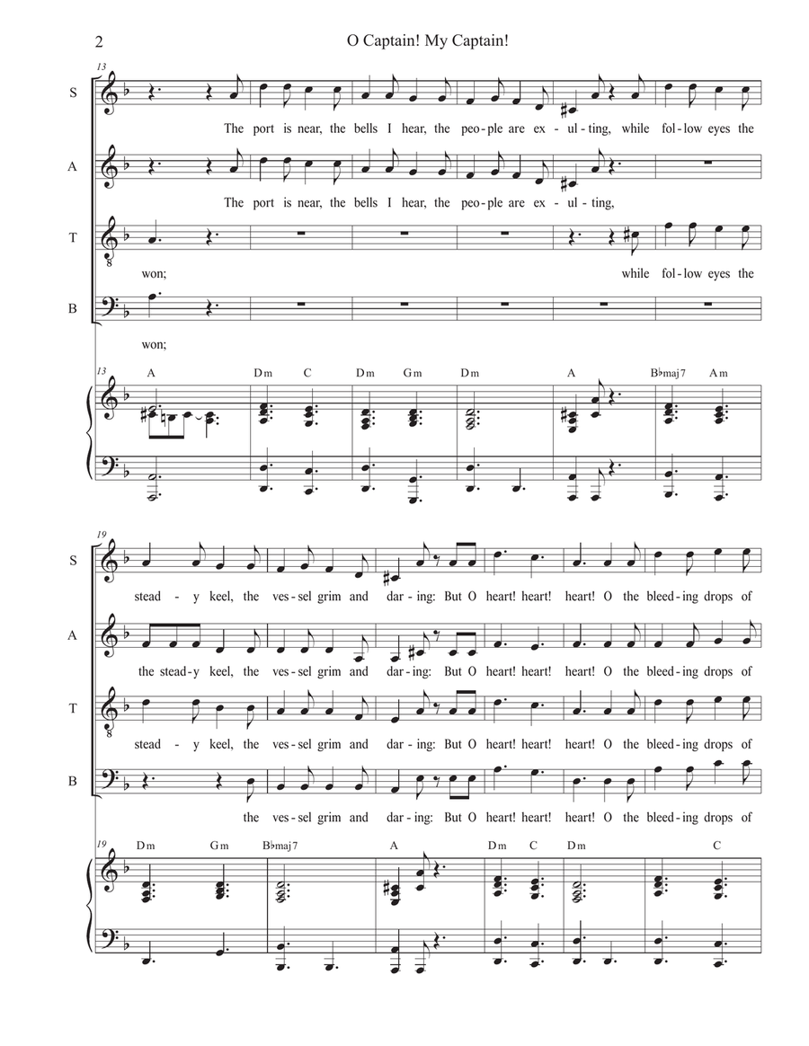O Captain! My Captain! (Vocal Quartet - (SATB) 4-Part scores gallery preview page 2