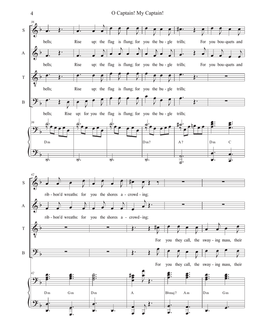 O Captain! My Captain! (Vocal Quartet - (SATB) 4-Part scores gallery preview page 4