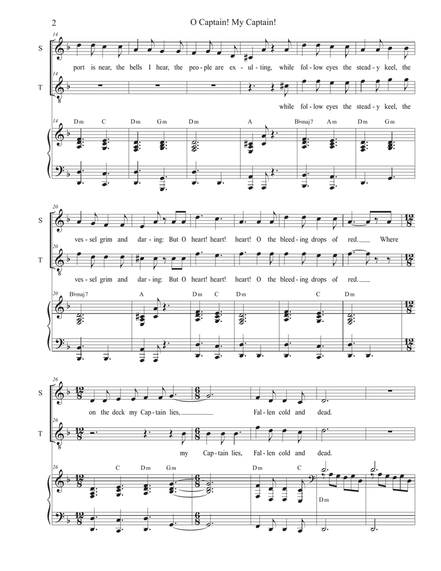 O Captain! My Captain! (Duet for Soprano and Tenor solo) Tenor Voice scores gallery preview page 2