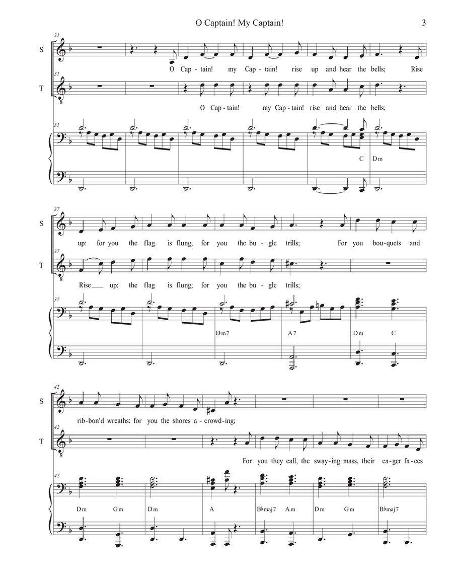 O Captain! My Captain! (Duet for Soprano and Tenor solo) Tenor Voice scores gallery preview page 3