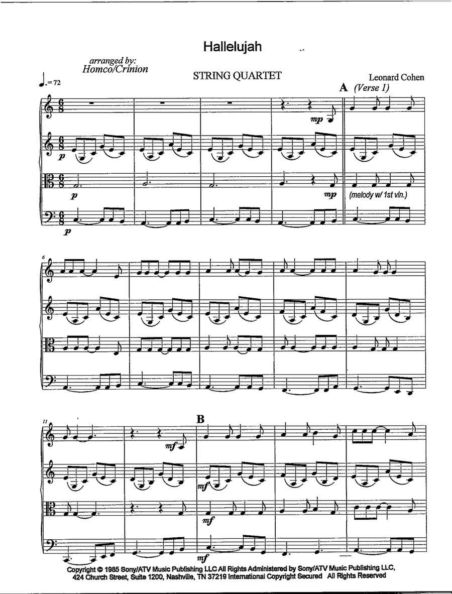 Hallelujah String Quartet scores gallery preview page 2
