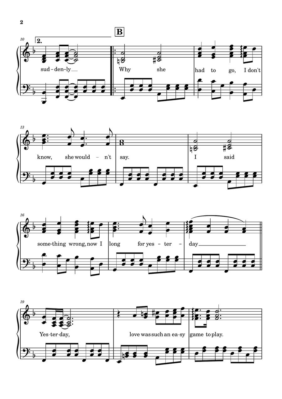 Yesterday Yesterday Piano Solo scores gallery preview page 2
