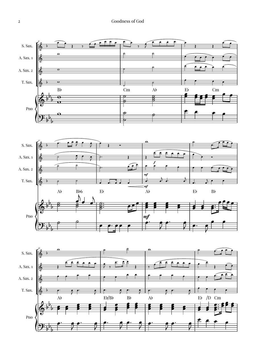 Goodness Of God Saxophone Quartet scores gallery preview page 2