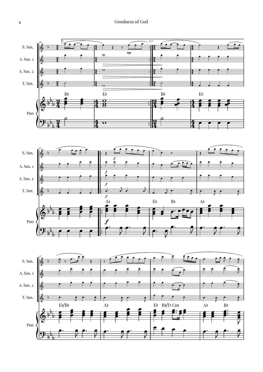 Goodness Of God Saxophone Quartet scores gallery preview page 4