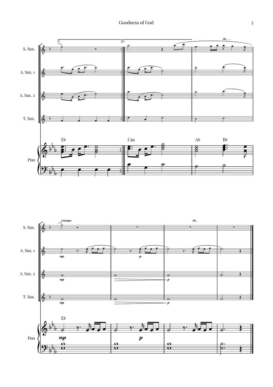 Goodness Of God Saxophone Quartet scores gallery preview page 5