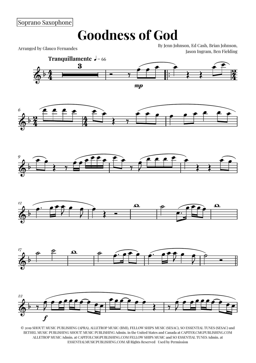 Goodness Of God Saxophone Quartet scores gallery preview page 6
