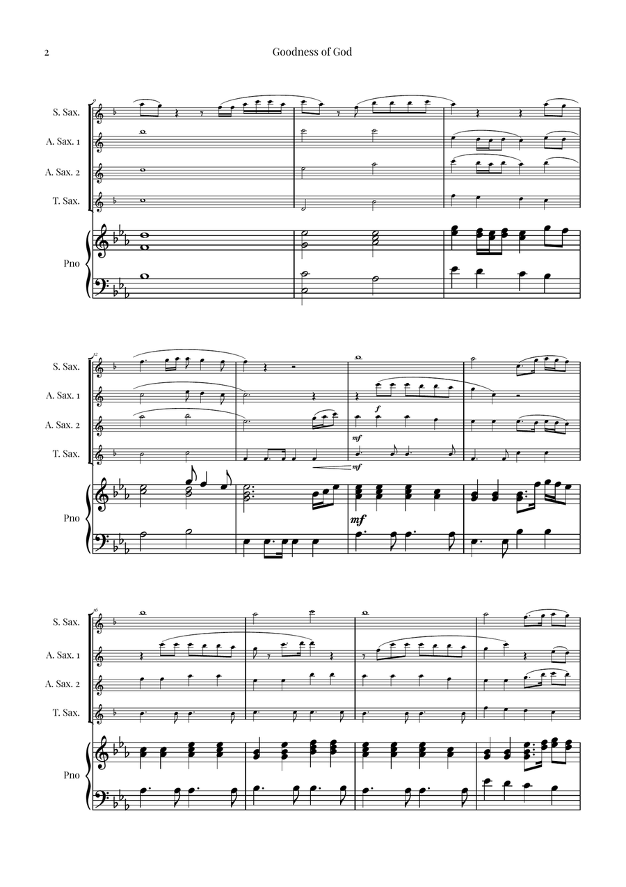 Goodness Of God Saxophone Quartet scores gallery preview page 2