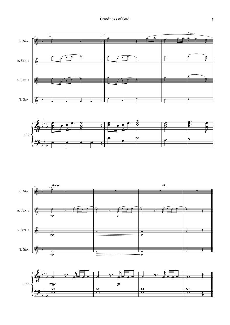Goodness Of God Saxophone Quartet scores gallery preview page 5