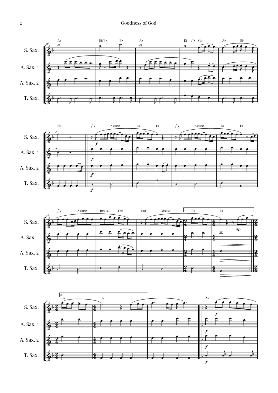 Goodness Of God Saxophone Quartet scores gallery preview page 2