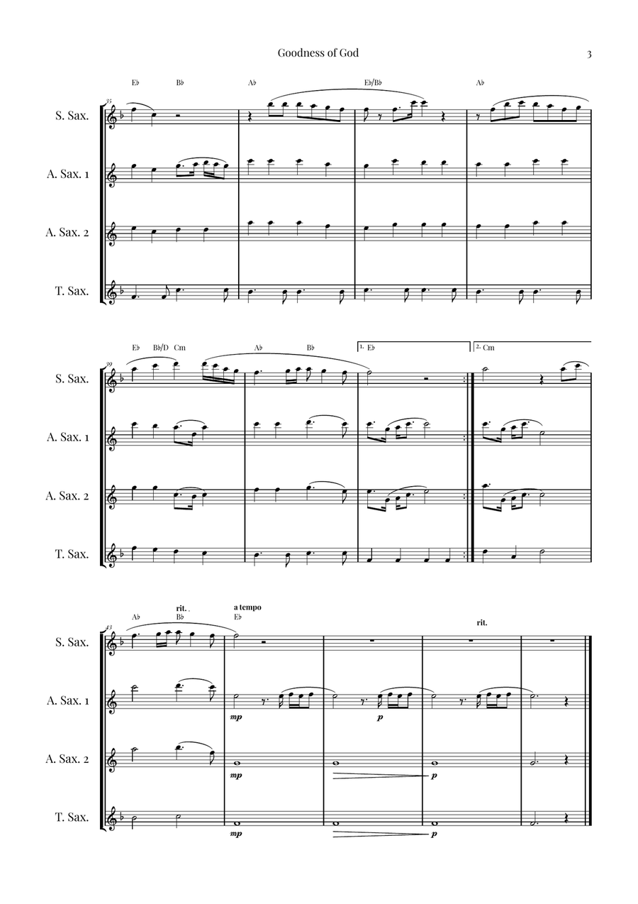 Goodness Of God Saxophone Quartet scores gallery preview page 3