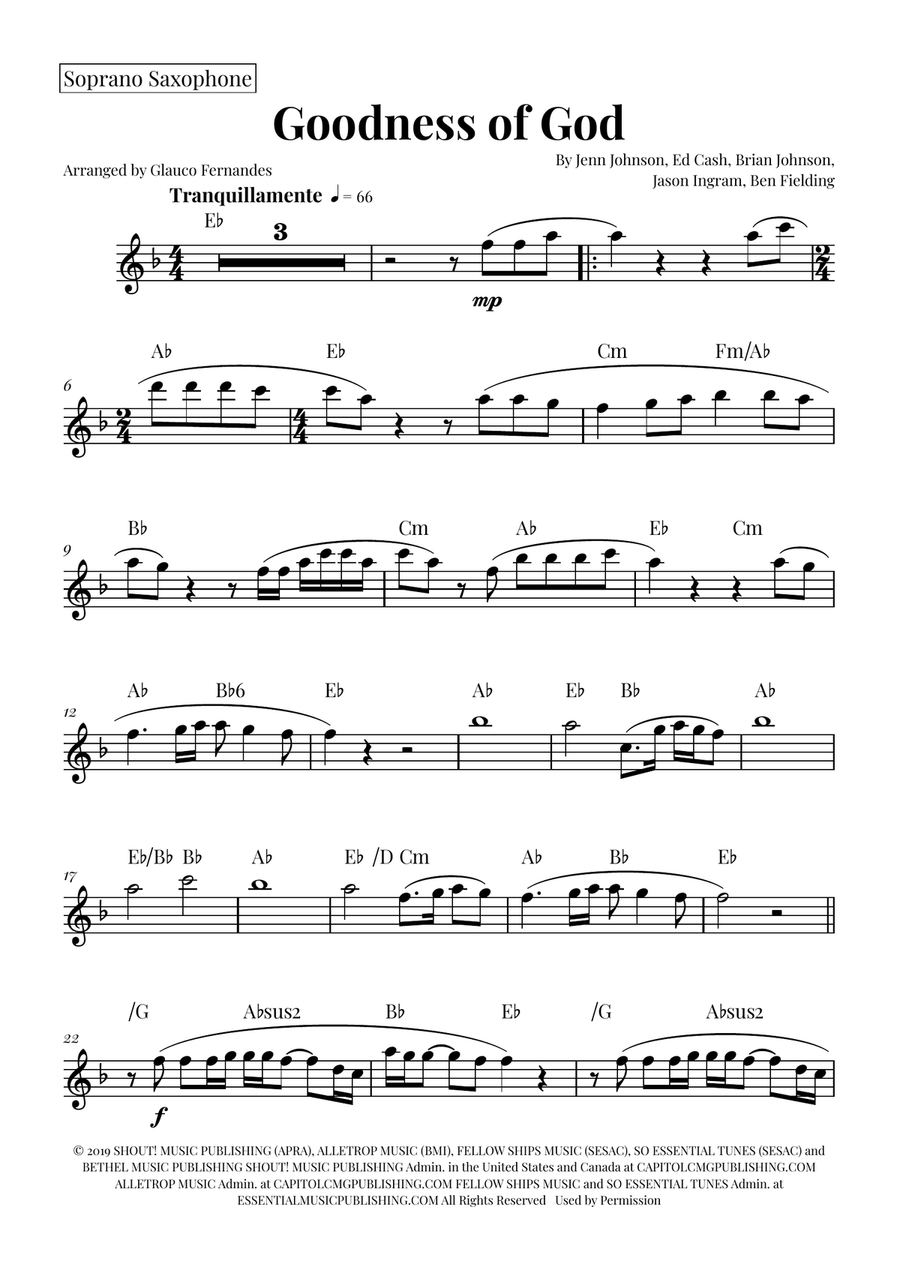 Goodness Of God Saxophone Quartet scores gallery preview page 4