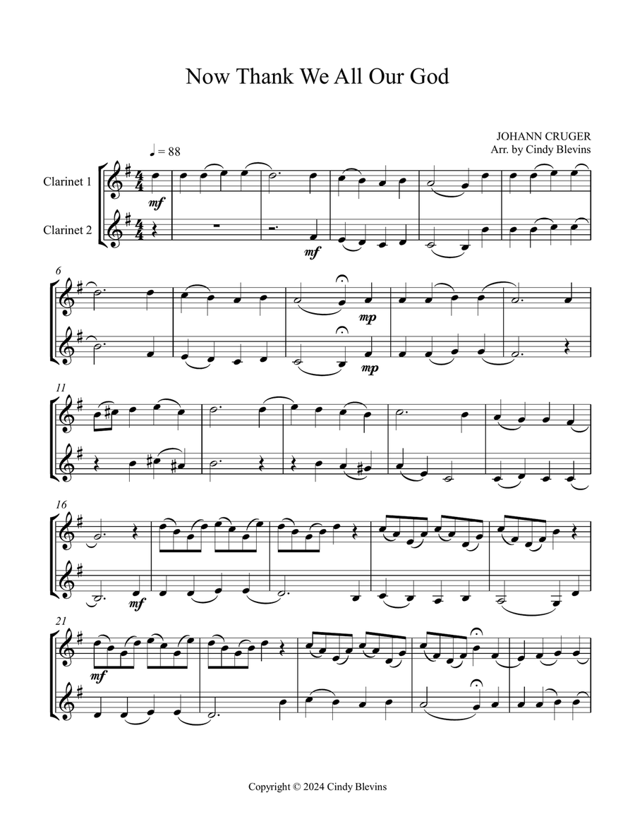 Now Thank We All Our God, for Clarinet Duet Clarinet Duet scores gallery preview page 2