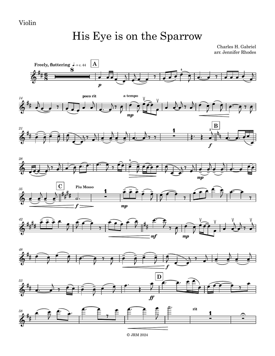 His Eye is on the Sparrow Violin Solo scores gallery preview page 3
