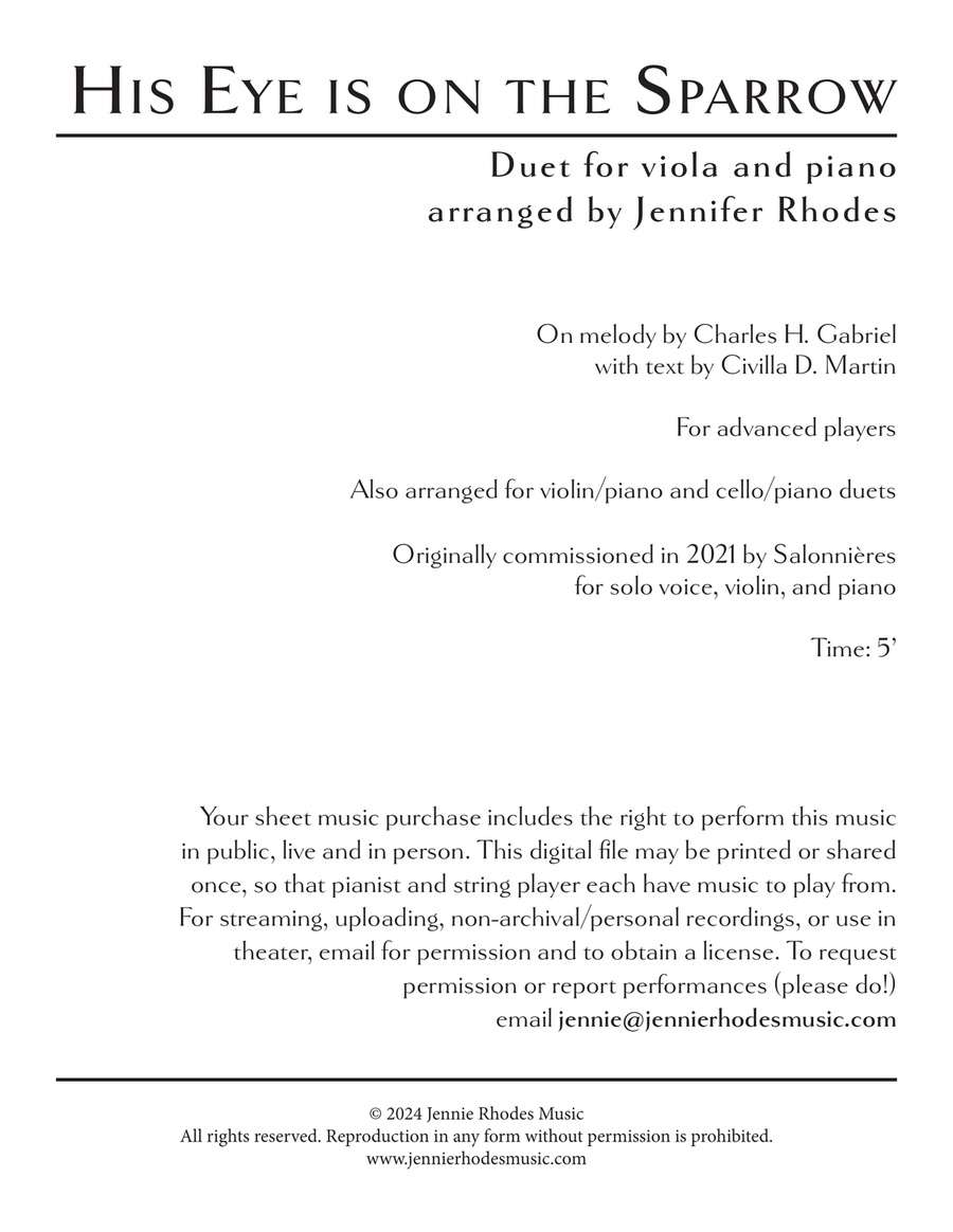 His Eye is on the Sparrow Viola scores gallery preview page 2