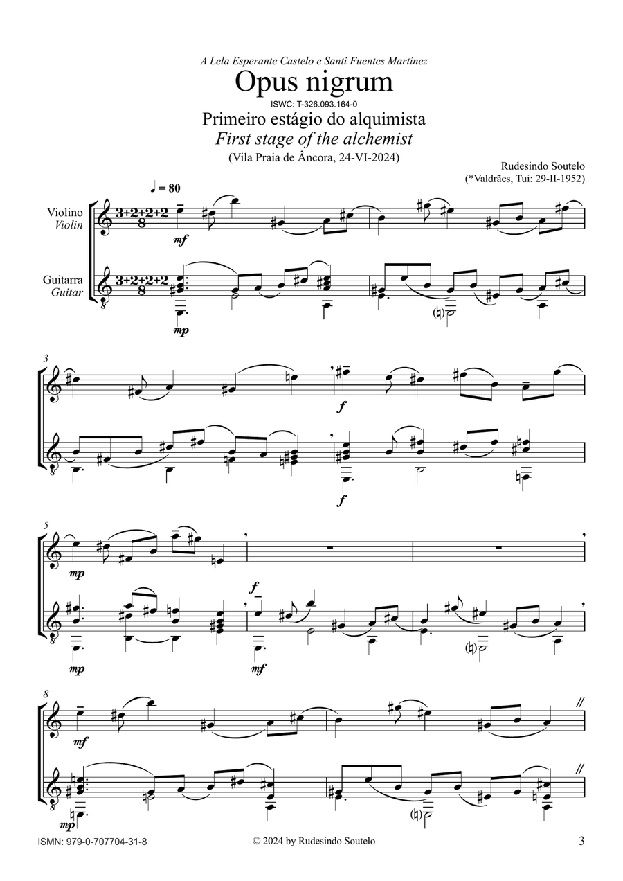 Opus nigrum - Primeiro estágio do alquimista / First stage of the alchemist (Vn & Gt) String Duet scores gallery preview page 3