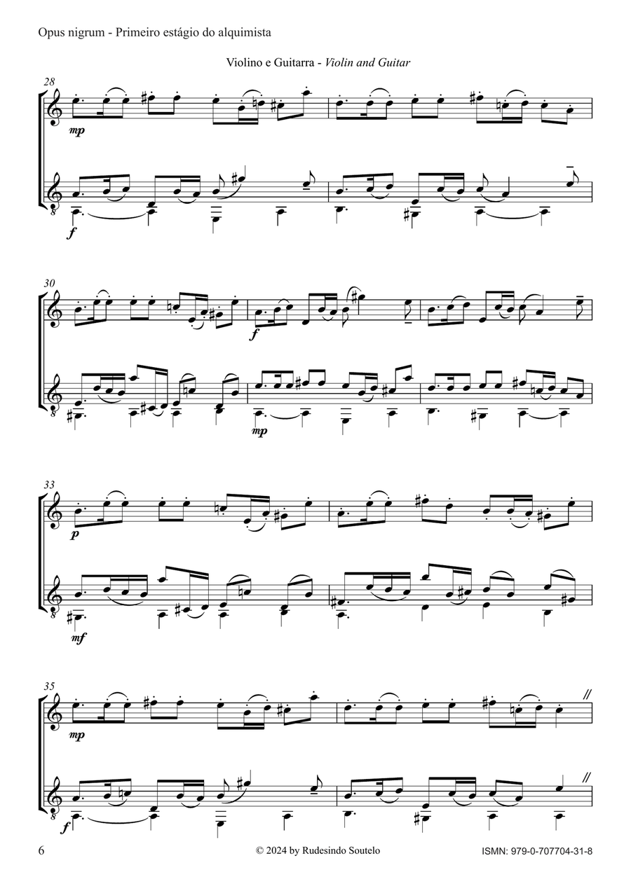 Opus nigrum - Primeiro estágio do alquimista / First stage of the alchemist (Vn & Gt) String Duet scores gallery preview page 6
