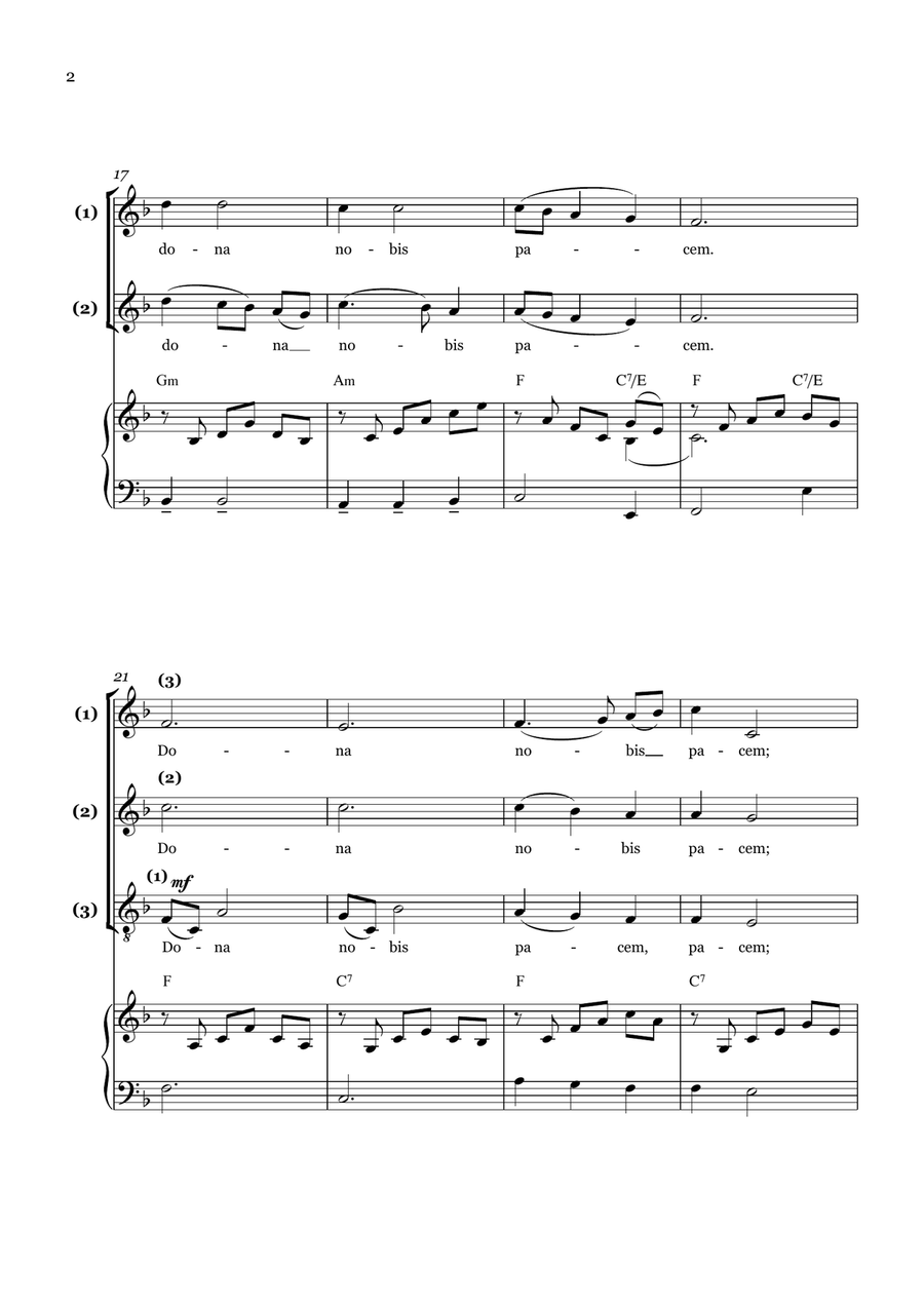 Dona Nobis Pacem (Canon) - With piano accompaniment 3-Part scores gallery preview page 2