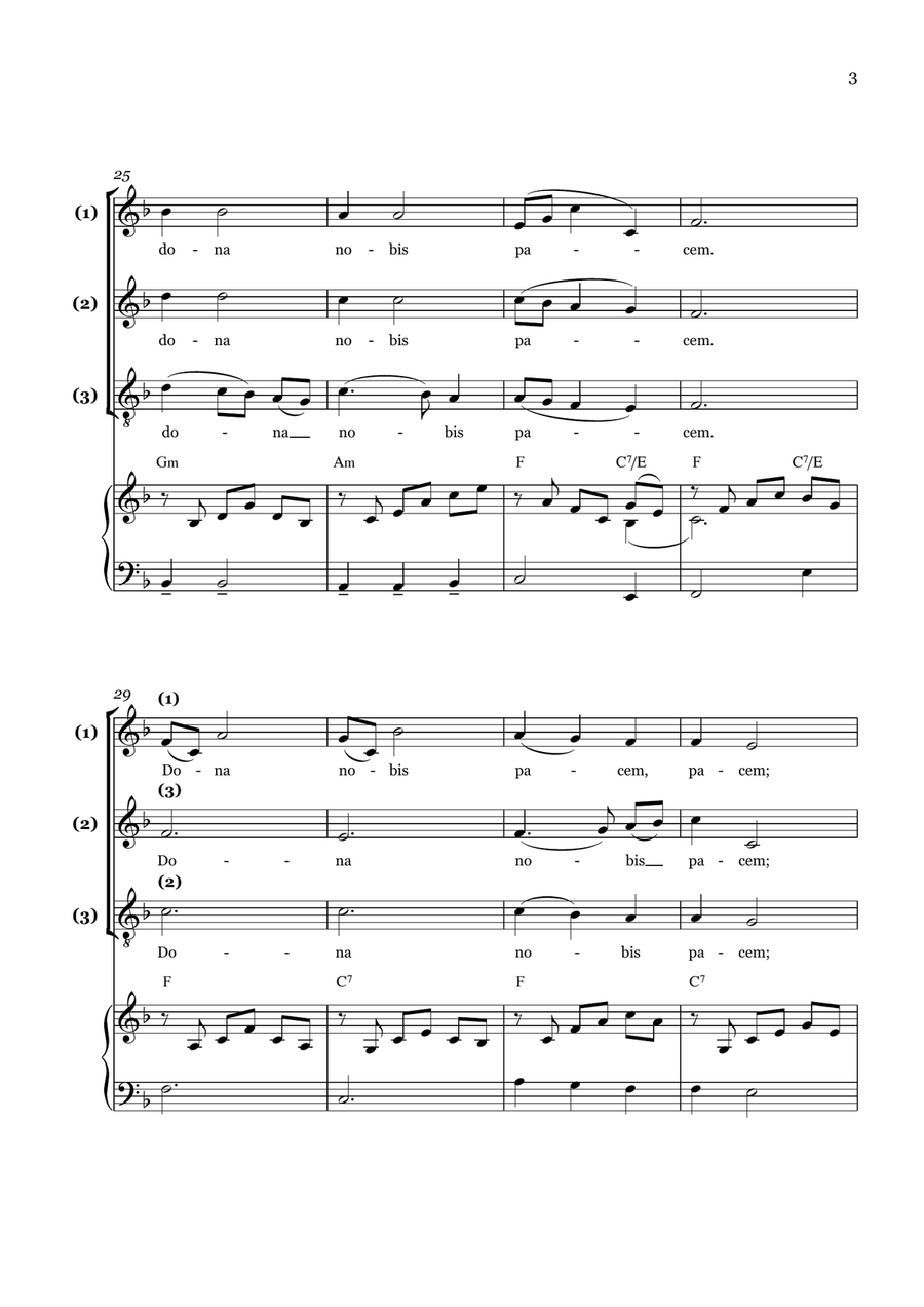 Dona Nobis Pacem (Canon) - With piano accompaniment 3-Part scores gallery preview page 3