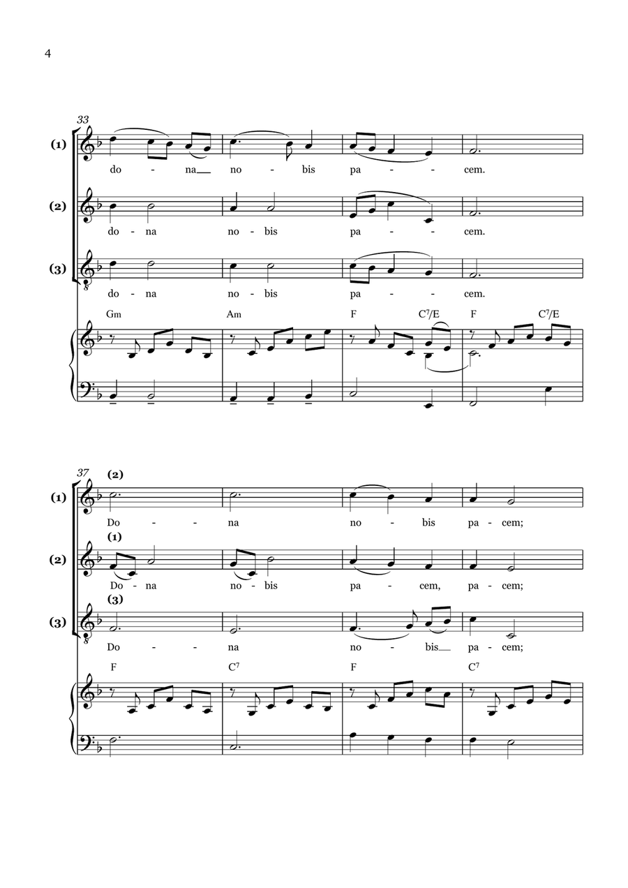 Dona Nobis Pacem (Canon) - With piano accompaniment 3-Part scores gallery preview page 4