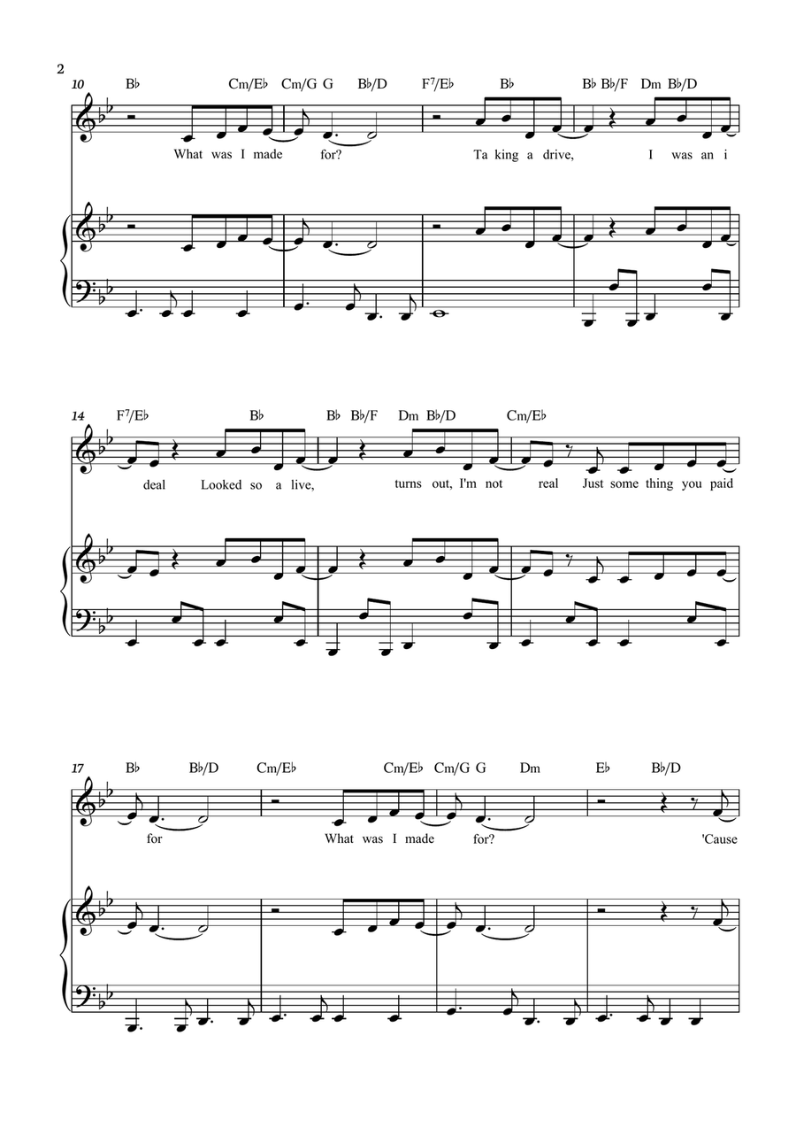 What Was I Made For? Piano, Vocal scores gallery preview page 2