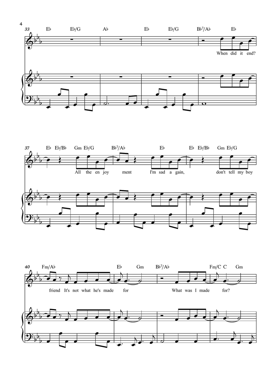 What Was I Made For? Piano, Vocal scores gallery preview page 4