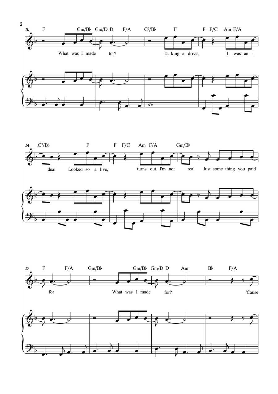 What Was I Made For? Piano, Vocal scores gallery preview page 2