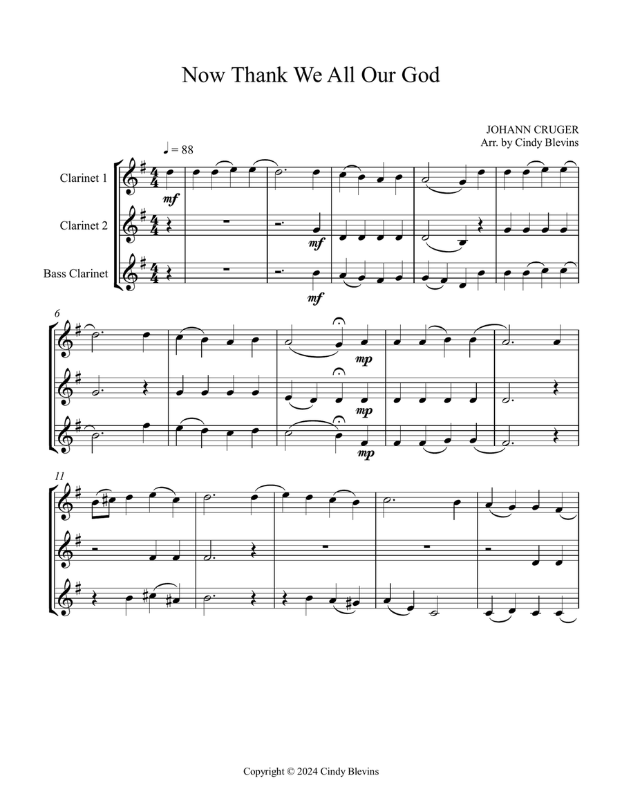 Now Thank We All Our God, for Two Clarinets and Bass Clarinet Clarinet Trio scores gallery preview page 2