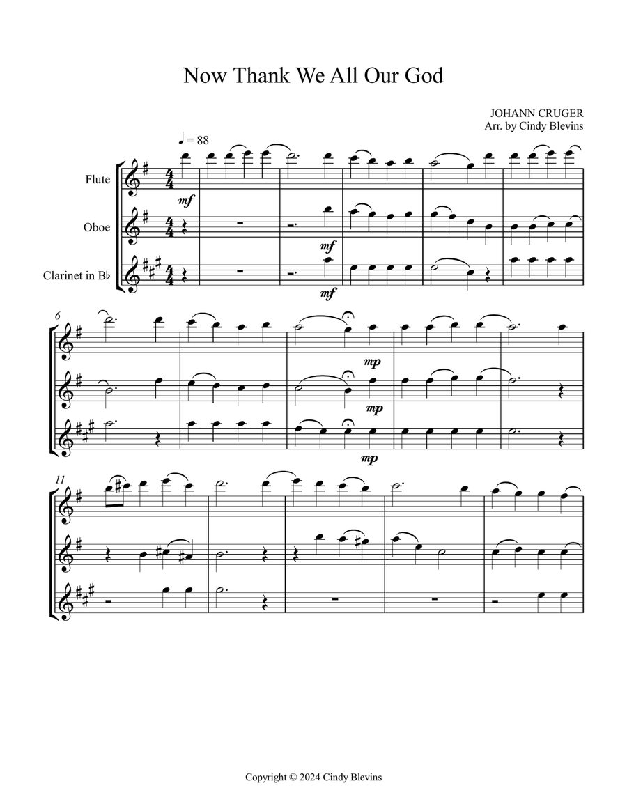 Now Thank We All Our God, for Flute, Oboe and Clarinet Woodwind Trio scores gallery preview page 2