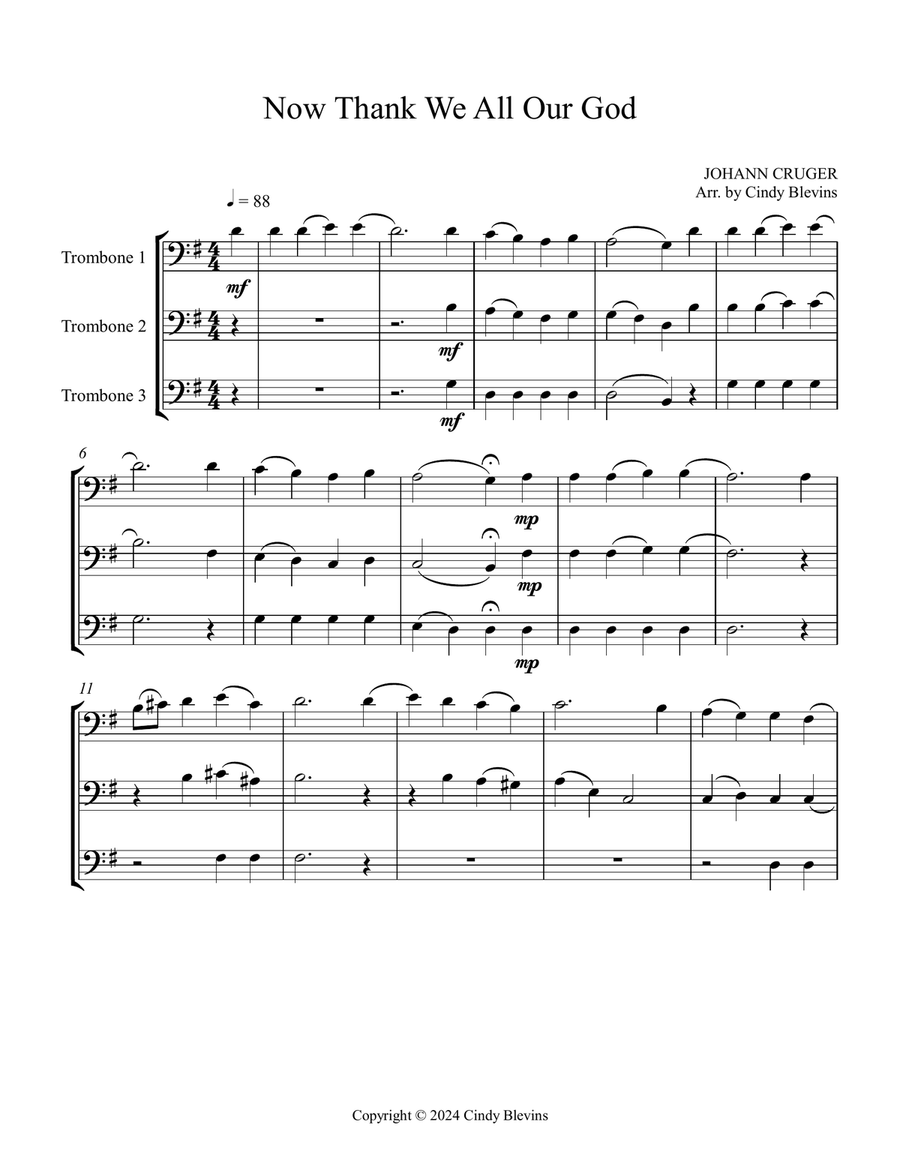 Now Thank We All Our God, for Trombone Trio Trombone Trio scores gallery preview page 2