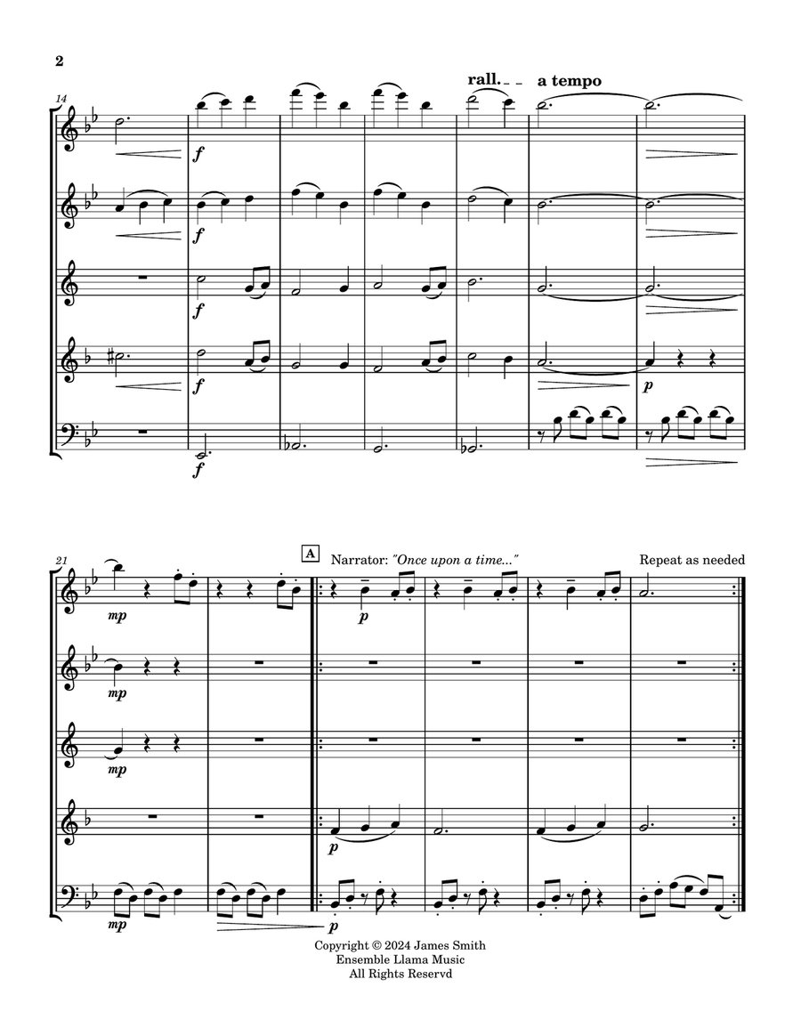 The Princess And The Pea: A Classic Tale For Narrator And Wind Quintet Woodwind Quintet scores gallery preview page 2