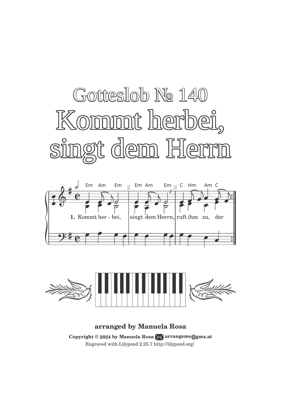 Kommt herbei, singt dem Herrn (Gotteslob 140) Piano Solo scores gallery preview page 2