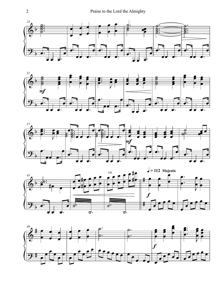 Praise to the Lord, the Almight (Lobe den Herren) Piano Solo scores gallery preview page 2