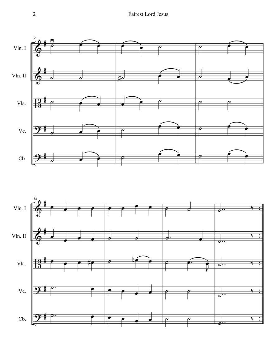 Fairest Lord Jesus (String Orchestra or Quintet) String Orchestra scores gallery preview page 2