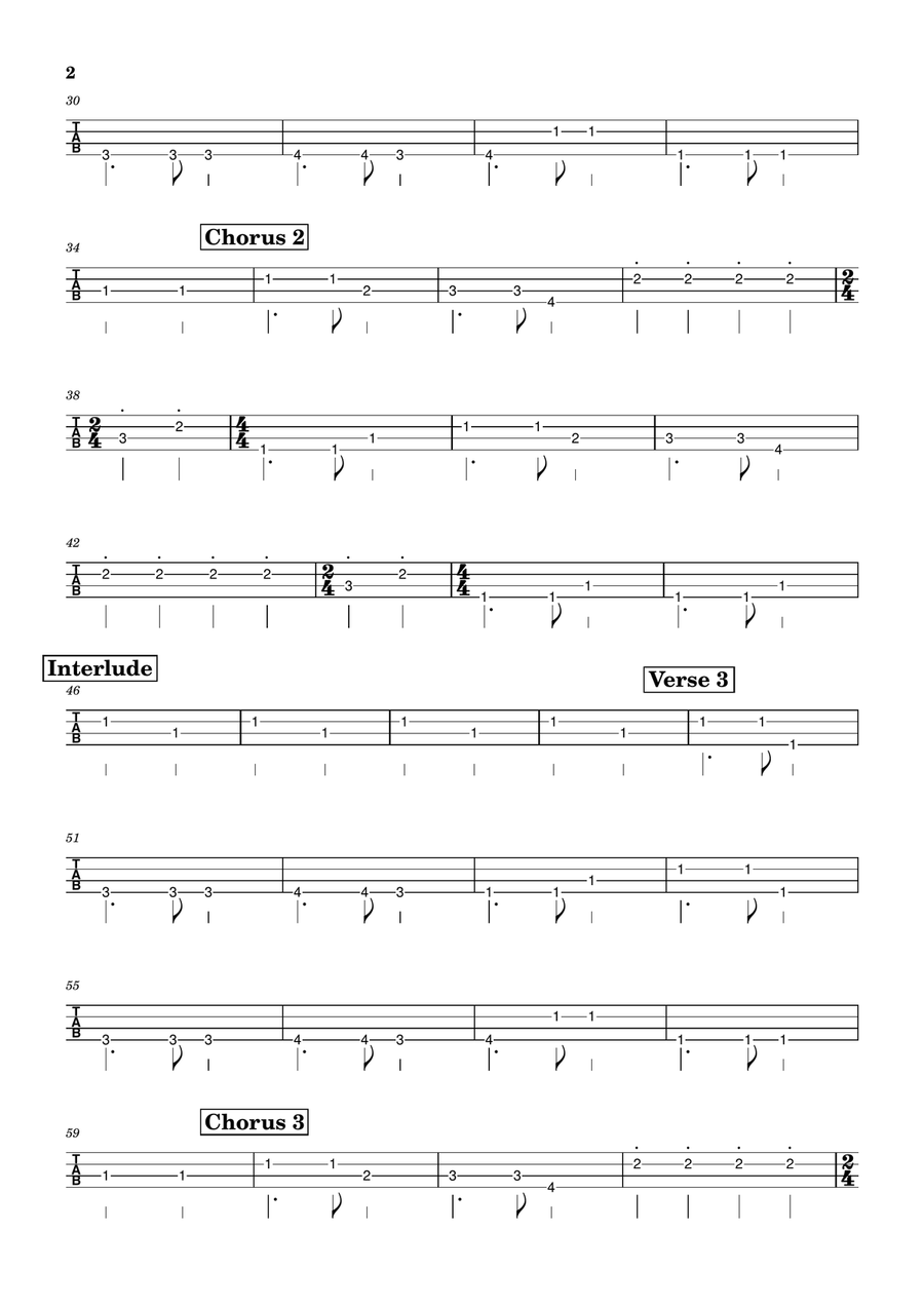 Happy New Year Bass Guitar Tablature scores gallery preview page 2