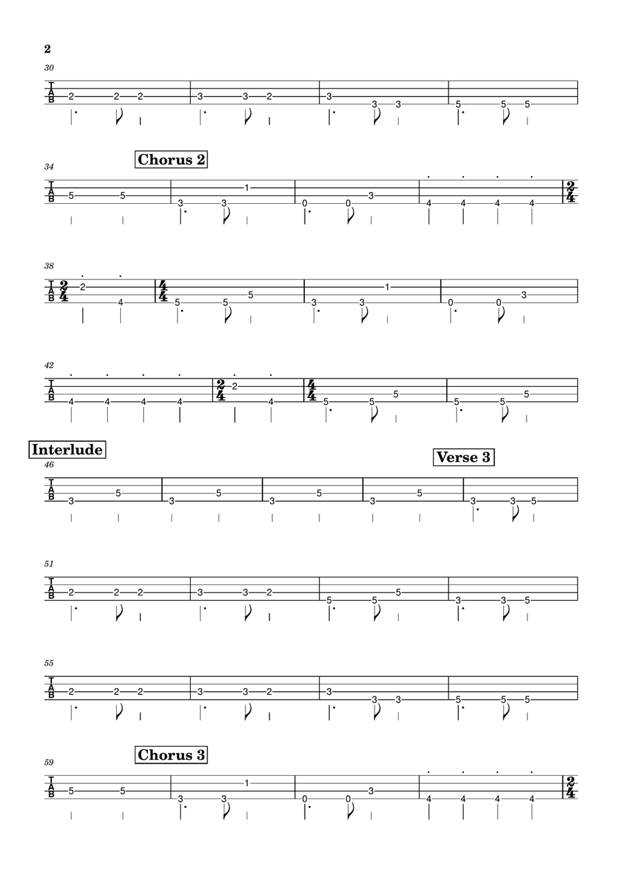 Happy New Year Bass Guitar Tablature scores gallery preview page 2