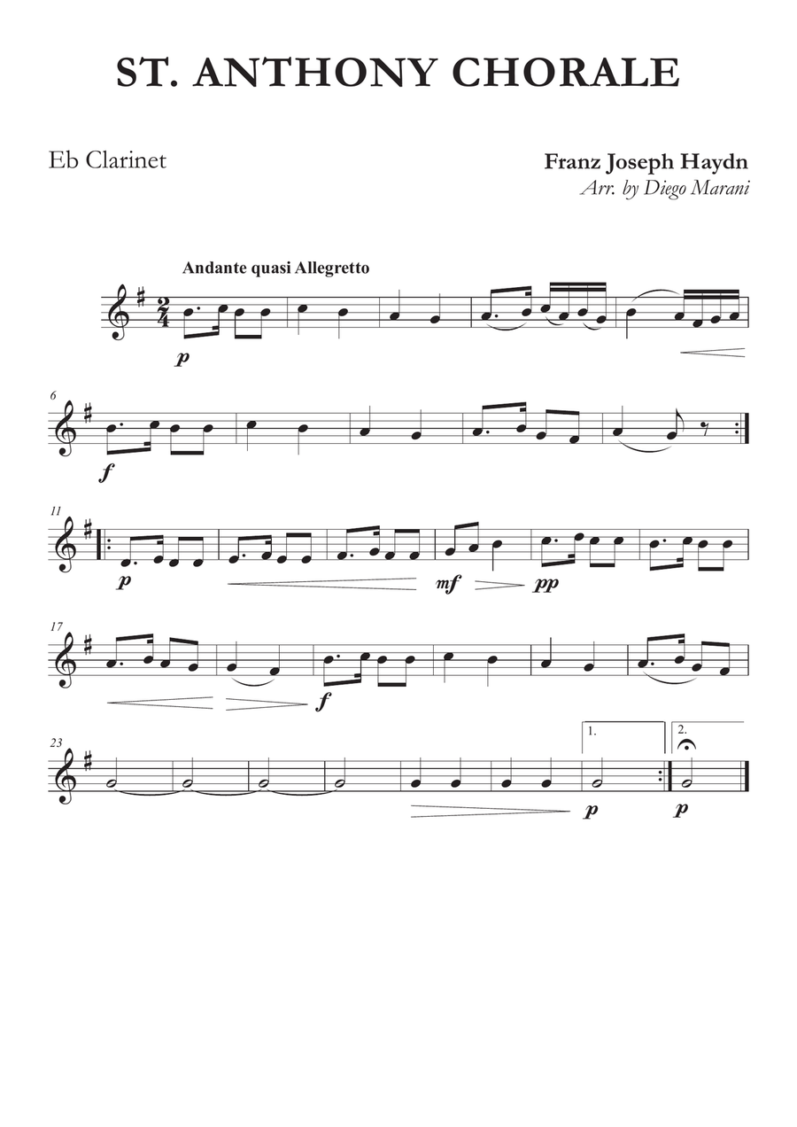 St. Anthony Chorale for Clarinet Quartet Clarinet Quartet scores gallery preview page 2