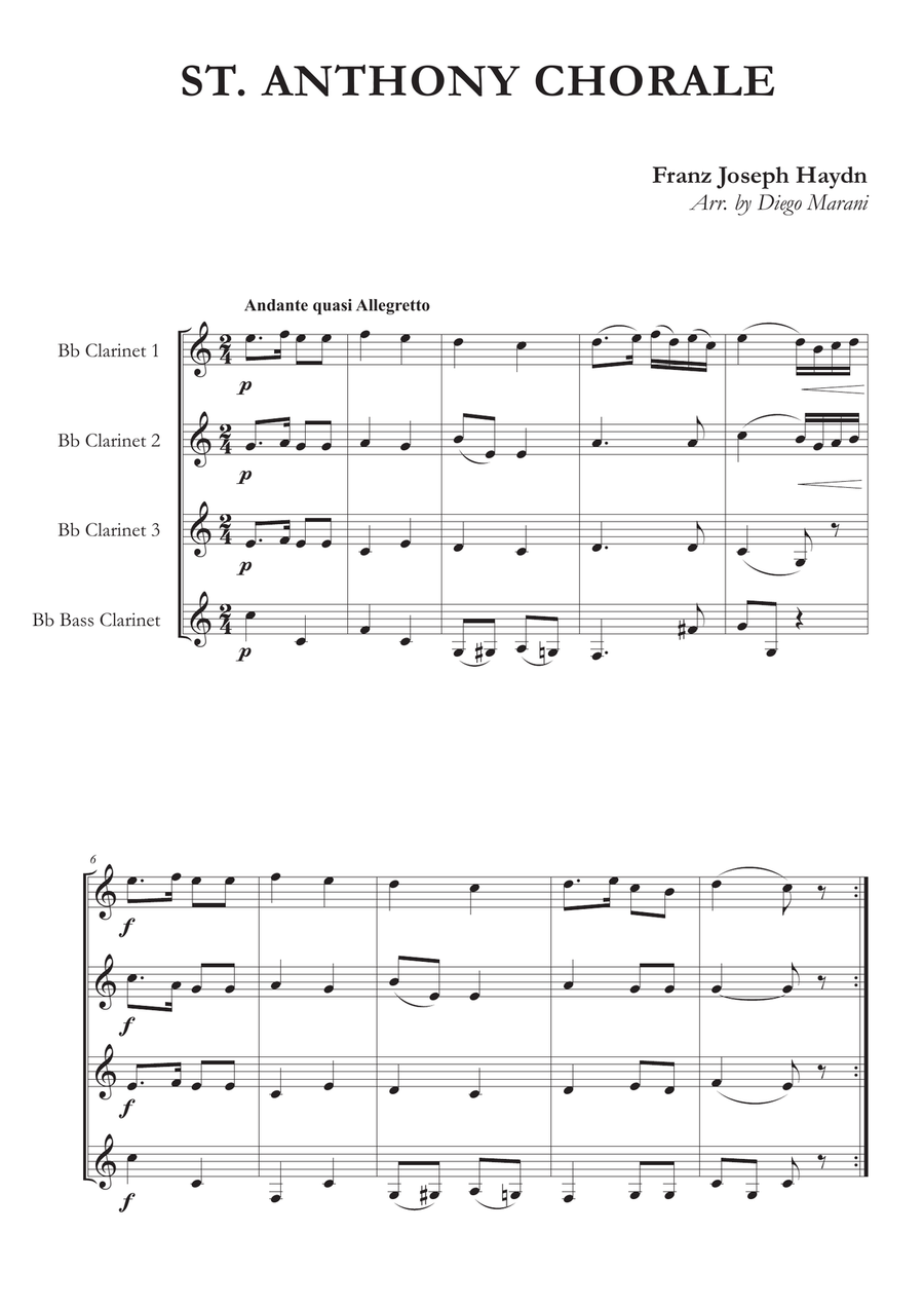 St. Anthony Chorale for Clarinet Quartet Clarinet Quartet scores gallery preview page 4