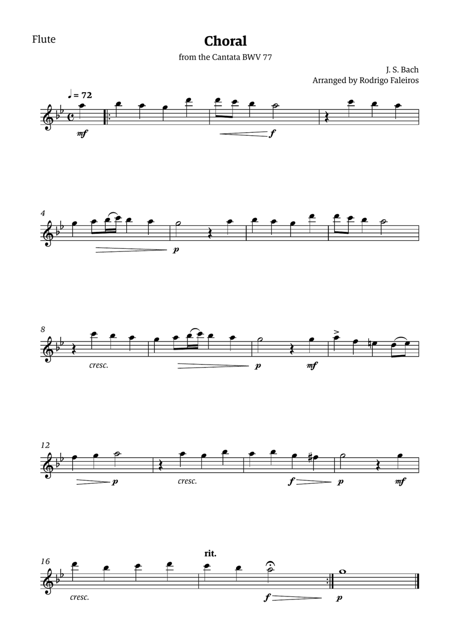 Choral from the Cantata BWV 77 (for Woodwind Quartet with Piano accompaniment) Choir scores gallery preview page 4