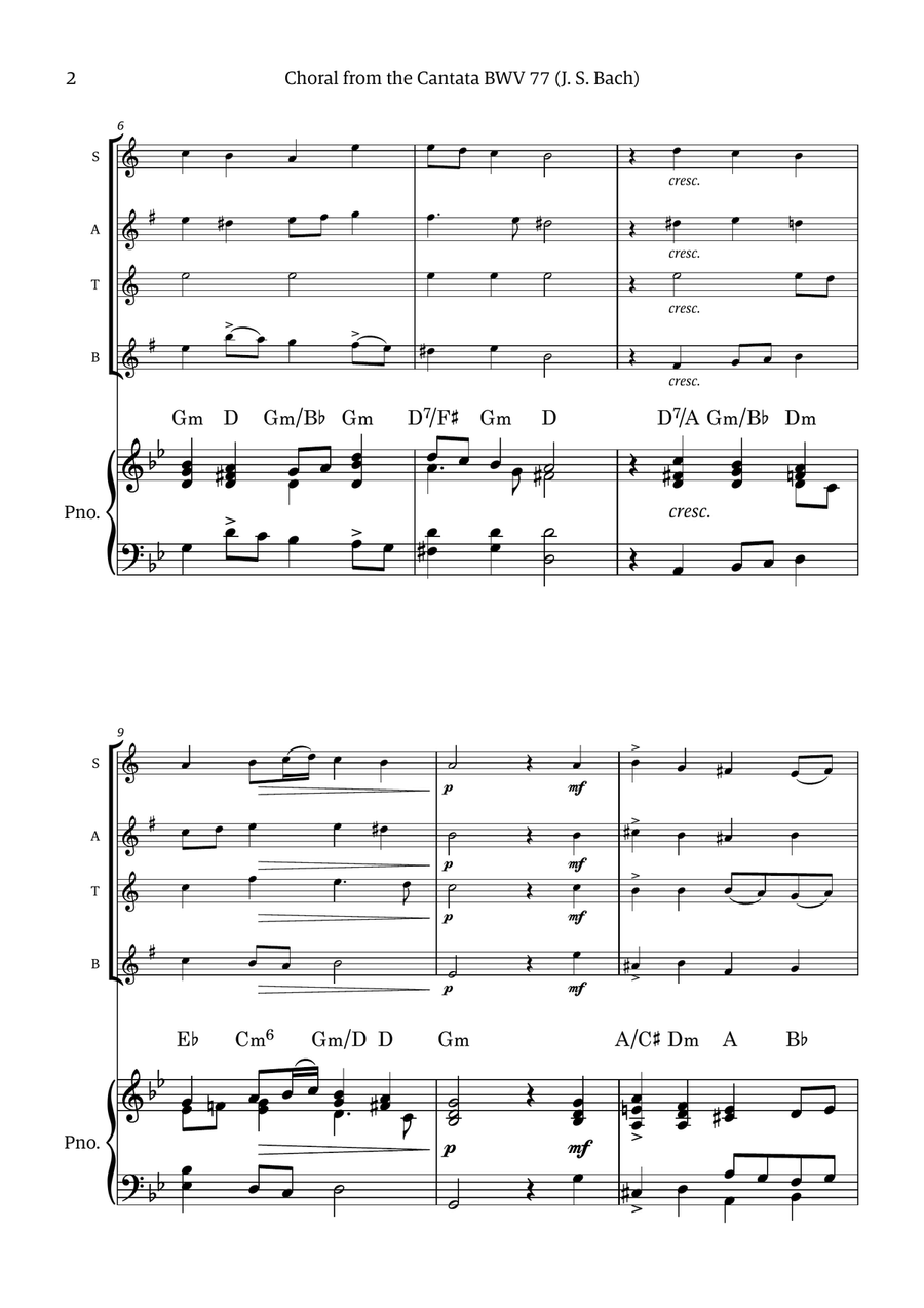 Choral from the Cantata BWV 77 (for Saxophone Quartet with Piano accompaniment) Chamber Music scores gallery preview page 2